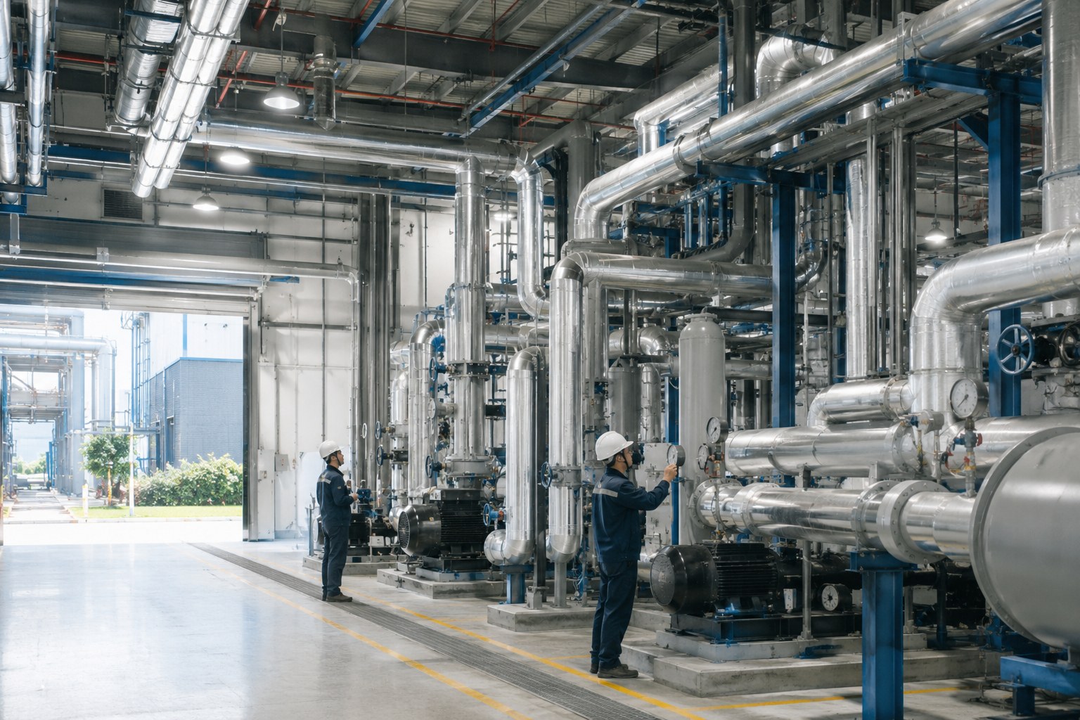 Kỹ thuật viên kiểm tra hệ tiện ích để đối chiếu giả thuyết vận hành MEP